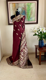 JHUMUR - CHOCOLATE BROWN BALUCHARI SILK SAREE OF TIMELESS TALES