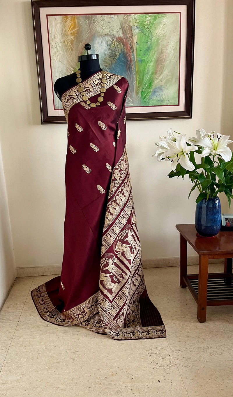 JHUMUR - CHOCOLATE BROWN BALUCHARI SILK SAREE OF TIMELESS TALES