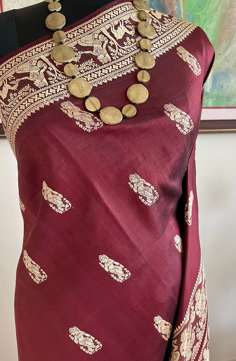 JHUMUR - CHOCOLATE BROWN BALUCHARI SILK SAREE OF TIMELESS TALES