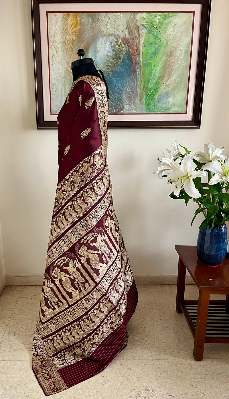 JHUMUR - CHOCOLATE BROWN BALUCHARI SILK SAREE OF TIMELESS TALES