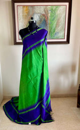 AGALYA- SHOT GREEN KORVAI KANJIVARAM WITH NAVY BLUE BORDER