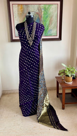 AARSHVI — PURPLE BANDHANI WITH AJRAKH AND LAGDI PATTA ZARI AANCHAL