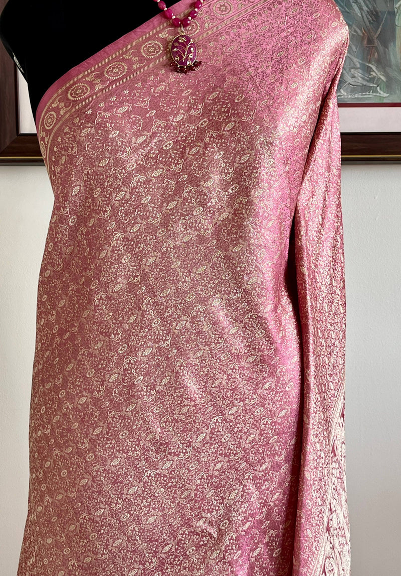 SARAYU- VINTAGE PINK BANARASI WITH INTRICATE SILVER ZARI WORK