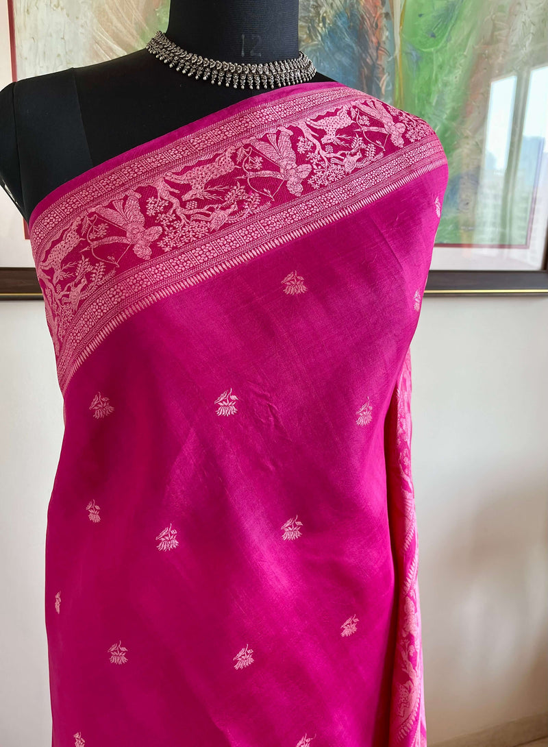 SHRILATA- MAGENTA BALUCHARI SILK WITH SITAHARAN SCENES AND FLORAL MOTIFS