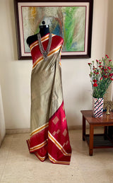 TARAITA – GREY RED KANJIVARAM WITH GEOMETRIC AANCHAL
