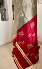 TARAITA – GREY RED KANJIVARAM WITH GEOMETRIC AANCHAL