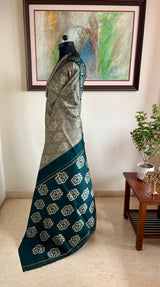 EESTHA- IKKAT ELEGANCE, GREY AND GREEN PUTAPAKKA SILK SAREE