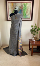 NARGIS- TIMELESS ELEGANCE, GREY BORDERLESS SAREE WITH MUGHAL INSPIRED MOTIFS