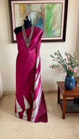 ELARA – MAROON TUSSAR WITH SILVER TEMPLE MOTIFS