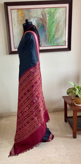 SURASA — BLACK SAMBALPURI DEFINED BY MAROON BANDHA DETAIL