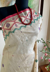 MOUME – LIGHTWEIGHT JAMDANI TUSSAR WITH TEMPLE DIAMOND MOTIFS