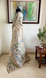 KSHITI- ELEGANT LIGHT BEIGE TUSSAR JAMDANI SARI