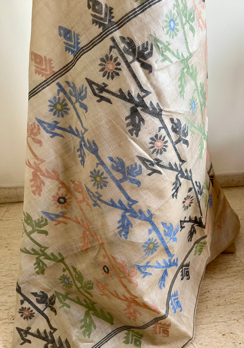 KSHITI- ELEGANT LIGHT BEIGE TUSSAR JAMDANI SARI