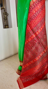 BANAJYOTSANA — GREEN BOMKAI SILK WITH AN INTRICATELY WOVEN AANCHAL