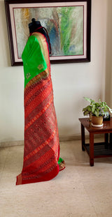 BANAJYOTSANA — GREEN BOMKAI SILK WITH AN INTRICATELY WOVEN AANCHAL