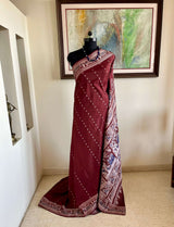 PAROMA – BROWN BALUCHARI WITH DANCING & NATURE-INSPIRED MOTIFS