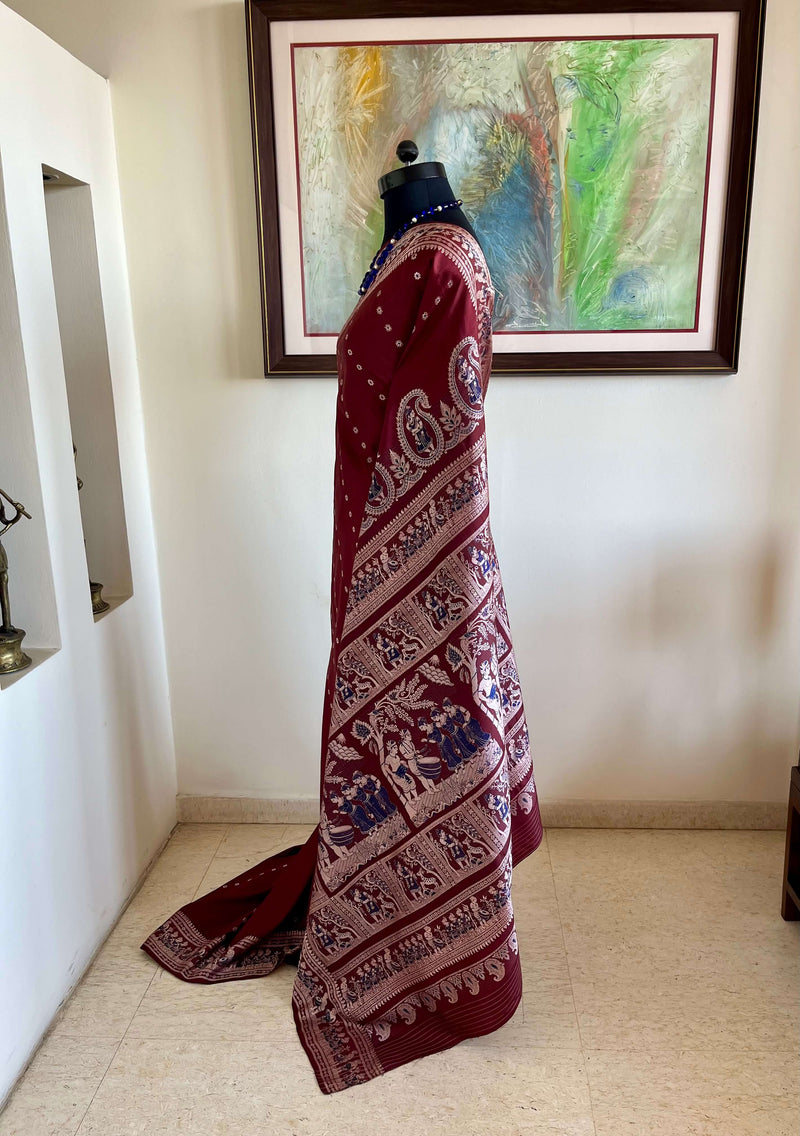 PAROMA – BROWN BALUCHARI WITH DANCING & NATURE-INSPIRED MOTIFS