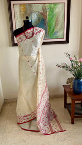 RITABHARI- QUINTESSENTIAL RED WHITE JAMDANI IN LIGHTWEIGHT TUSSAR SILK