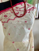 RITABHARI- QUINTESSENTIAL RED WHITE JAMDANI IN LIGHTWEIGHT TUSSAR SILK