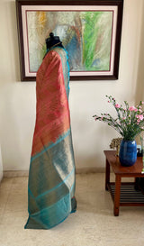 ZARINA- PEACH GOLD BANARASI WITH POWDER BLUE CONTRAST