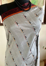 XOPUN – GREY ASSAM SILK WITH FLORAL TREE MOTIFS
