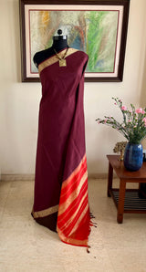 SHARANI — CHOCOLATE MAROON KANJIVARAM WITH ORANGE CONTRAST