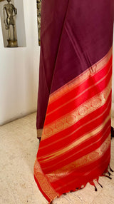 SHARANI — CHOCOLATE MAROON KANJIVARAM WITH ORANGE CONTRAST