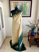 ANANTHALAKSHMI — CREAM KANJIVARAM WITH RICH GREEN CONTRASTS