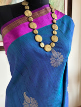 RUHANA — BLUE TUSSAR BANARASI WITH A BOLD MAGENTA CONTRAST