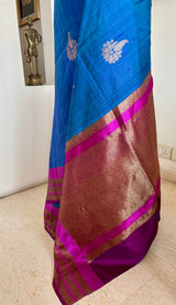 RUHANA — BLUE TUSSAR BANARASI WITH A BOLD MAGENTA CONTRAST