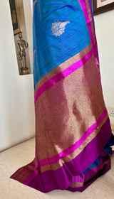 RUHANA — BLUE TUSSAR BANARASI WITH A BOLD MAGENTA CONTRAST