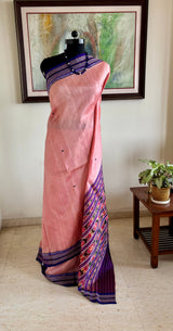 ARHA — PEACHISH PINK KHANDUA WITH VIBRANT TRADITIONAL MOTIFS