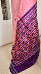 ARHA — PEACHISH PINK KHANDUA WITH VIBRANT TRADITIONAL MOTIFS