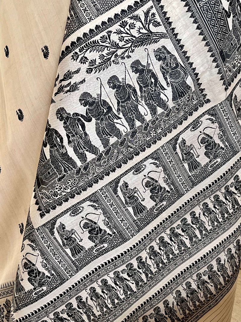 RIJULA- BLACK AND WHITE BALUCHARI WOVEN WITH EPIC TALES