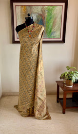 RUCHITA — BEIGE POCHAMPALLY SILK WITH COLOURFUL IKAT GEOMETRICS