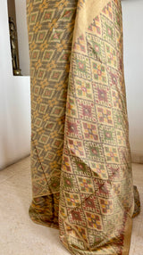 RUCHITA — BEIGE POCHAMPALLY SILK WITH COLOURFUL IKAT GEOMETRICS