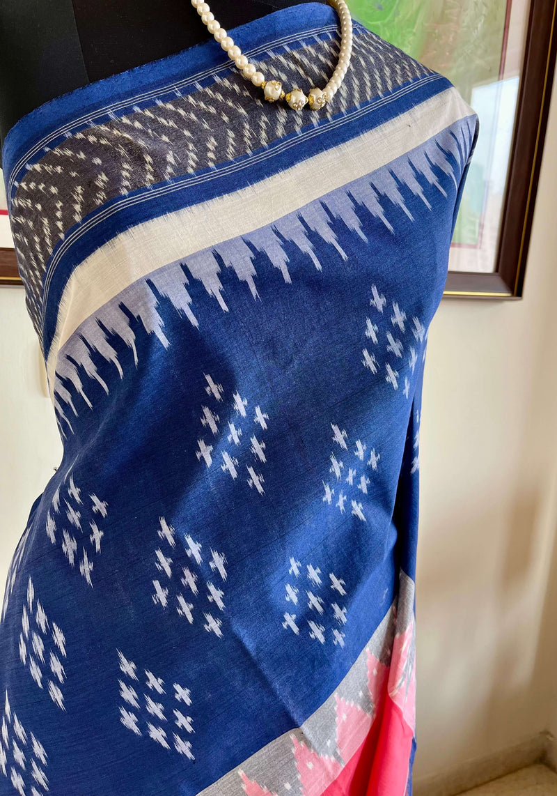 HETASHREE- HORIZONTAL DUAL-TONE PATOLA COTTON WITH DIAMOND IKKAT MOTIFS