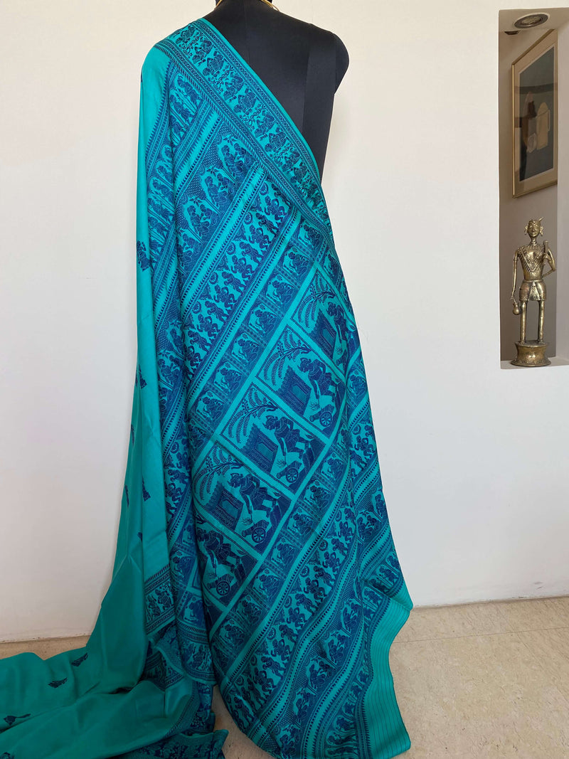 IPSA- UNIQUE BLUE BALUCHARI SILK SAREE WITH INTRICATE MOTIFS