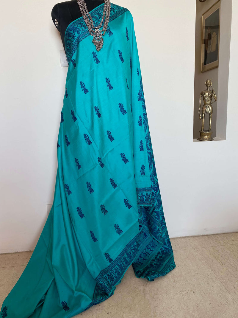 IPSA- UNIQUE BLUE BALUCHARI SILK SAREE WITH INTRICATE MOTIFS