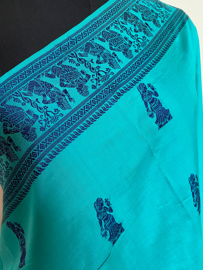 IPSA- UNIQUE BLUE BALUCHARI SILK SAREE WITH INTRICATE MOTIFS