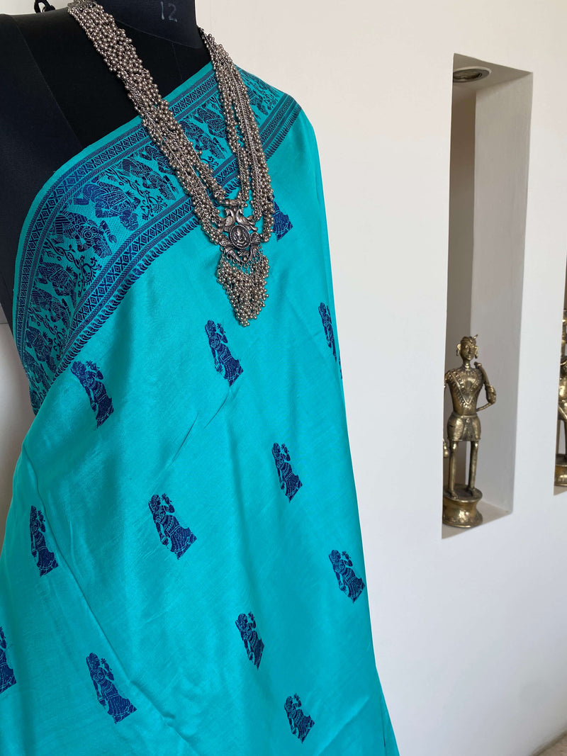 IPSA- UNIQUE BLUE BALUCHARI SILK SAREE WITH INTRICATE MOTIFS