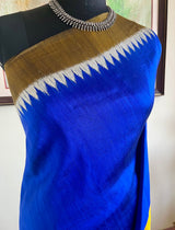 SHAILEENA- ROYAL BLUE MULBERRY SILK IKKAT WITH ELEPHANTS