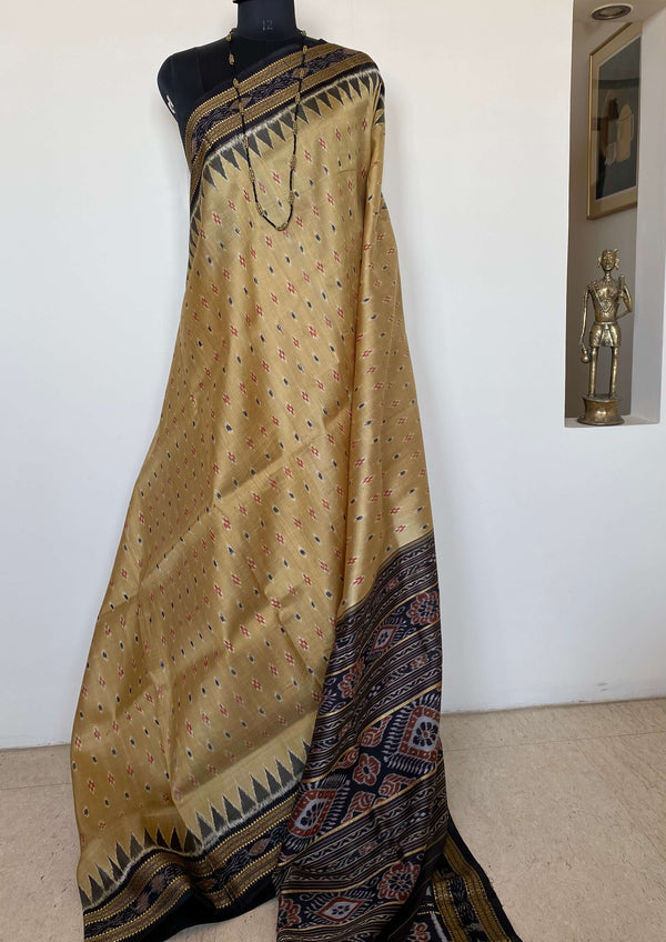 DEVINA- ELEGANT KHANDUA SILK SAREE WITH IKAT AND TEMPLE MOTIFS