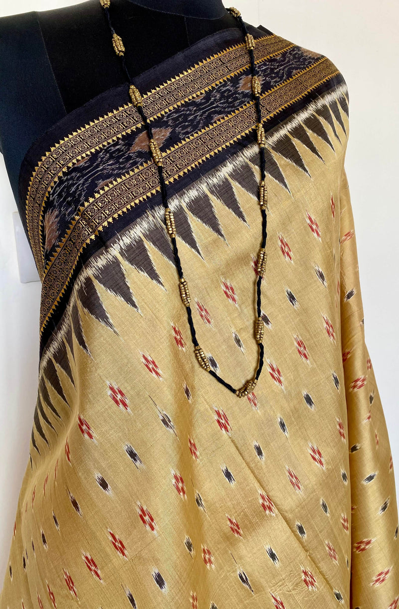 DEVINA- ELEGANT KHANDUA SILK SAREE WITH IKAT AND TEMPLE MOTIFS