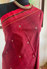 VRUSHIKA- MAROON DONGRIA COTTON WITH STRIKING CONTRAST WOVEN AANCHAL