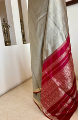 SATVIKA — GREY KANJIVARAM WITH MAROON AND GOLD DETAILS