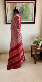 RUMITA — A DELICATE PEACHISH MAUVE PATLI KANJIVARAM WITH MAROON FLORALS