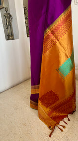 ISHVIKA – PLUM KANJIVARAM WITH OCHRE WOVEN CONTRAST