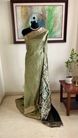 SHAONI — MEHENDI GREEN SWARNACHARI WOVEN WITH TALES OF DIVINITY