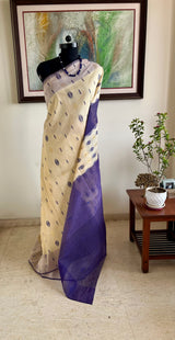 SANALNI – CREAM JAMDANI WITH REGAL PURPLE ACCENTS